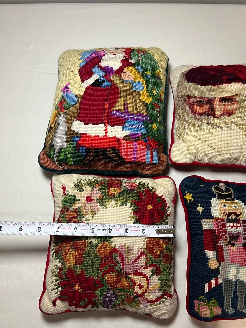 VTG Christmas Needlepoint Throw Pillows Lot